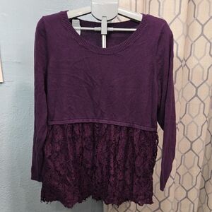 Torrid Deep Purple Lace Trim Long Sleeve Top